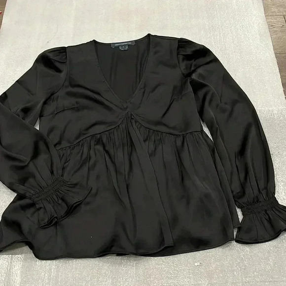 [M] French Connection  Inu Long Sleeve Black Satin Blouse - Picture 4 of 11